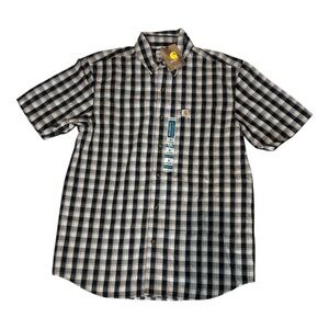 Carhartt 104174 N04 Relaxed Fit Black Plaid Button Down Short Sleeve M READ (A)